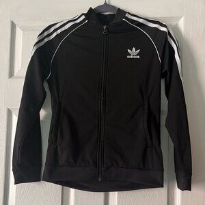 Adidas Boy's Three Striped Black and White Tracksuit Zip-up Sweater